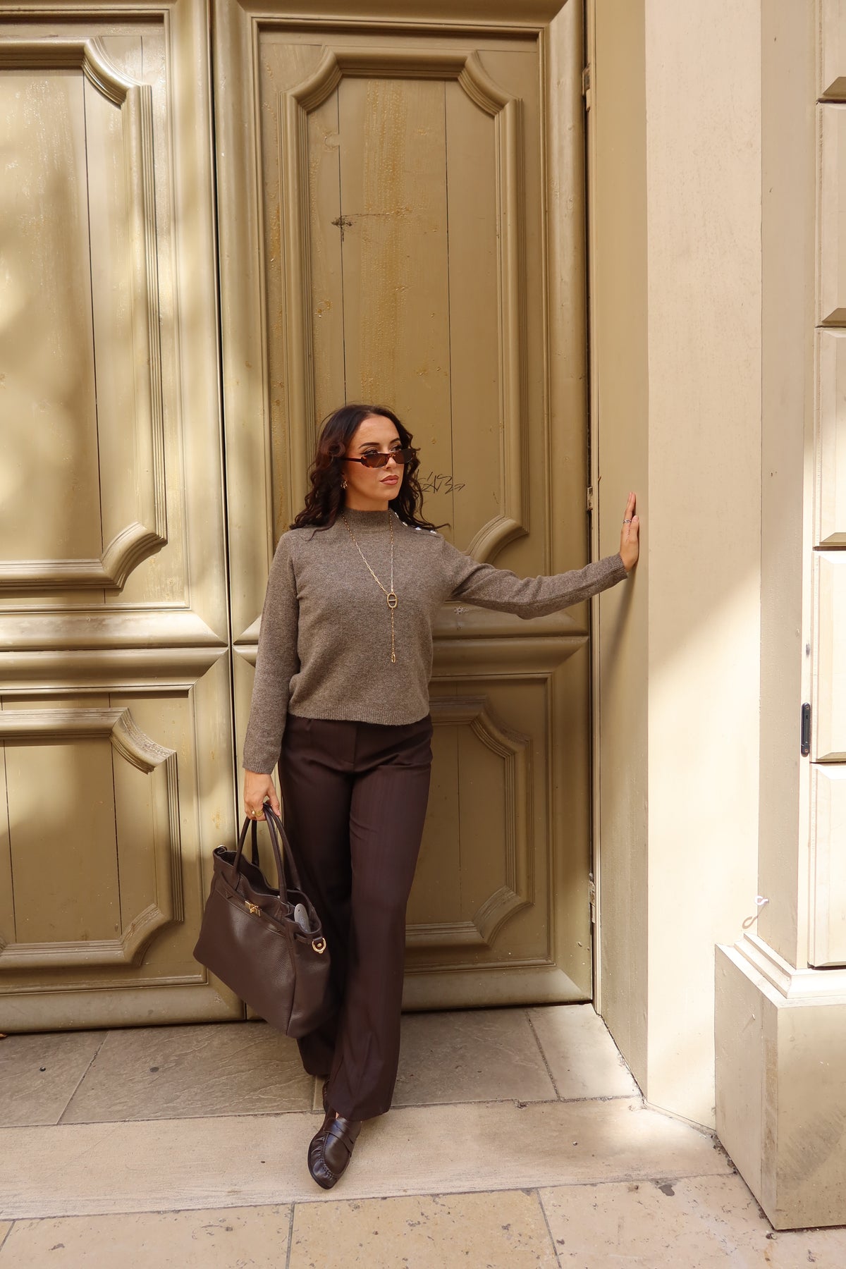Pull col montant taupe Aurélie femme