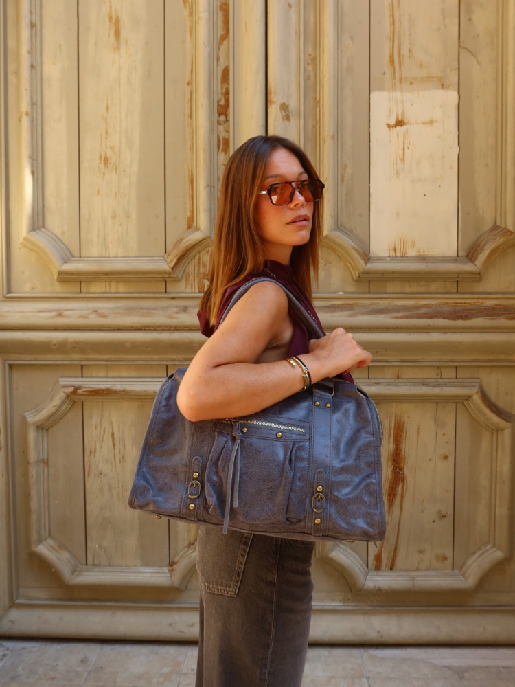 Sac en cuir Star gris format A4 - Sunset collection