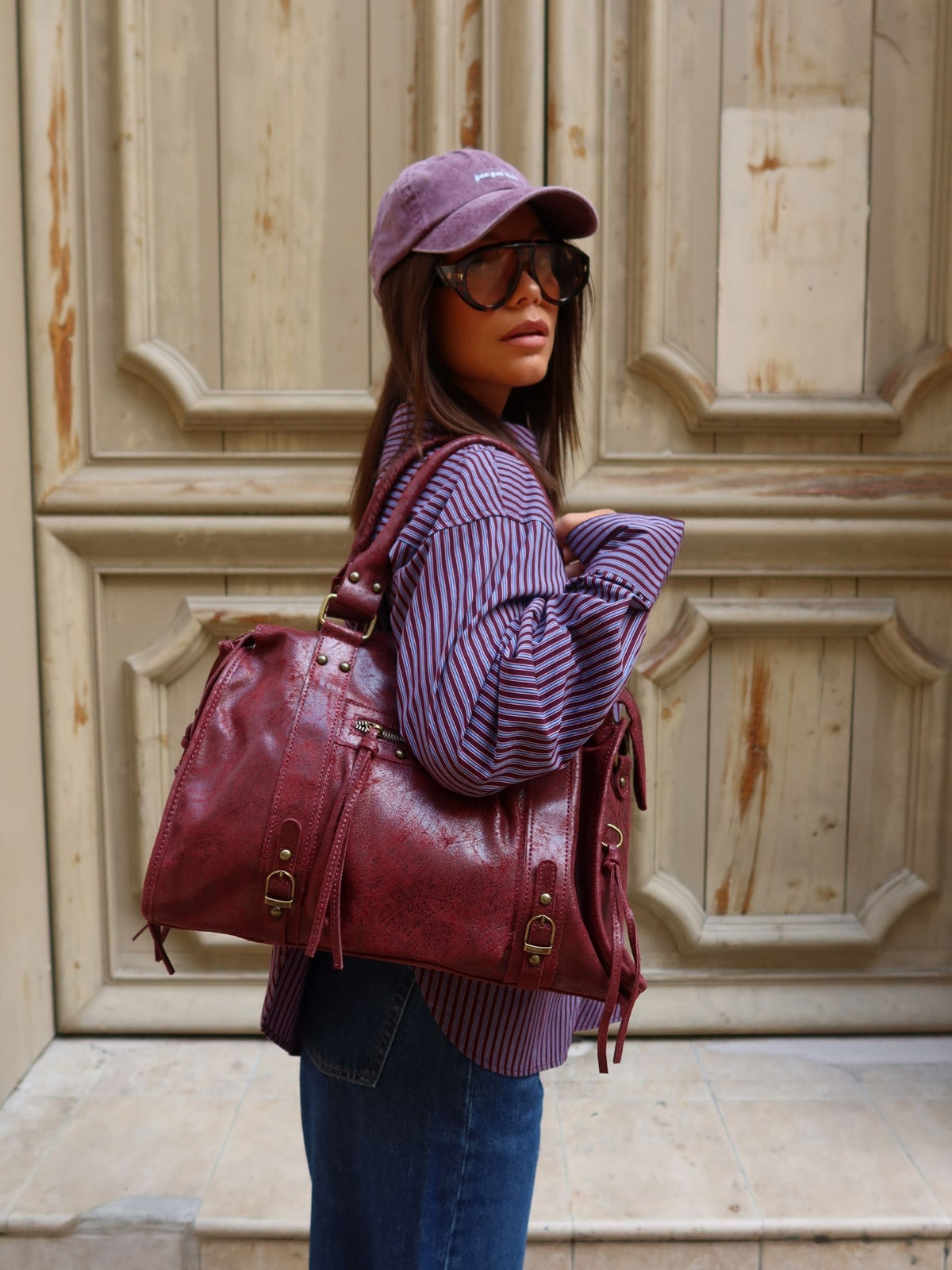 Sac en cuir Star bordeaux format A4 - Sunset collection