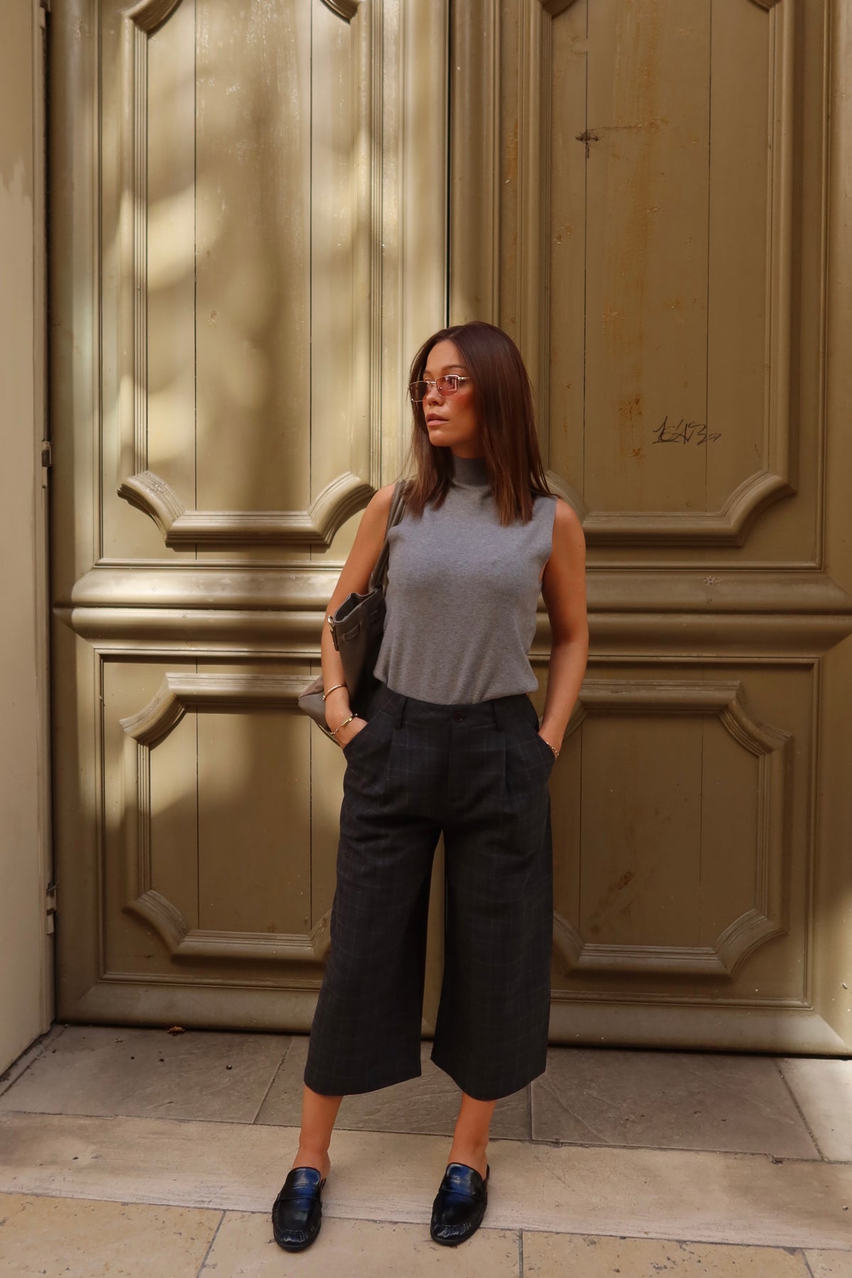 Bermuda Agathe à carreaux taille haute femme