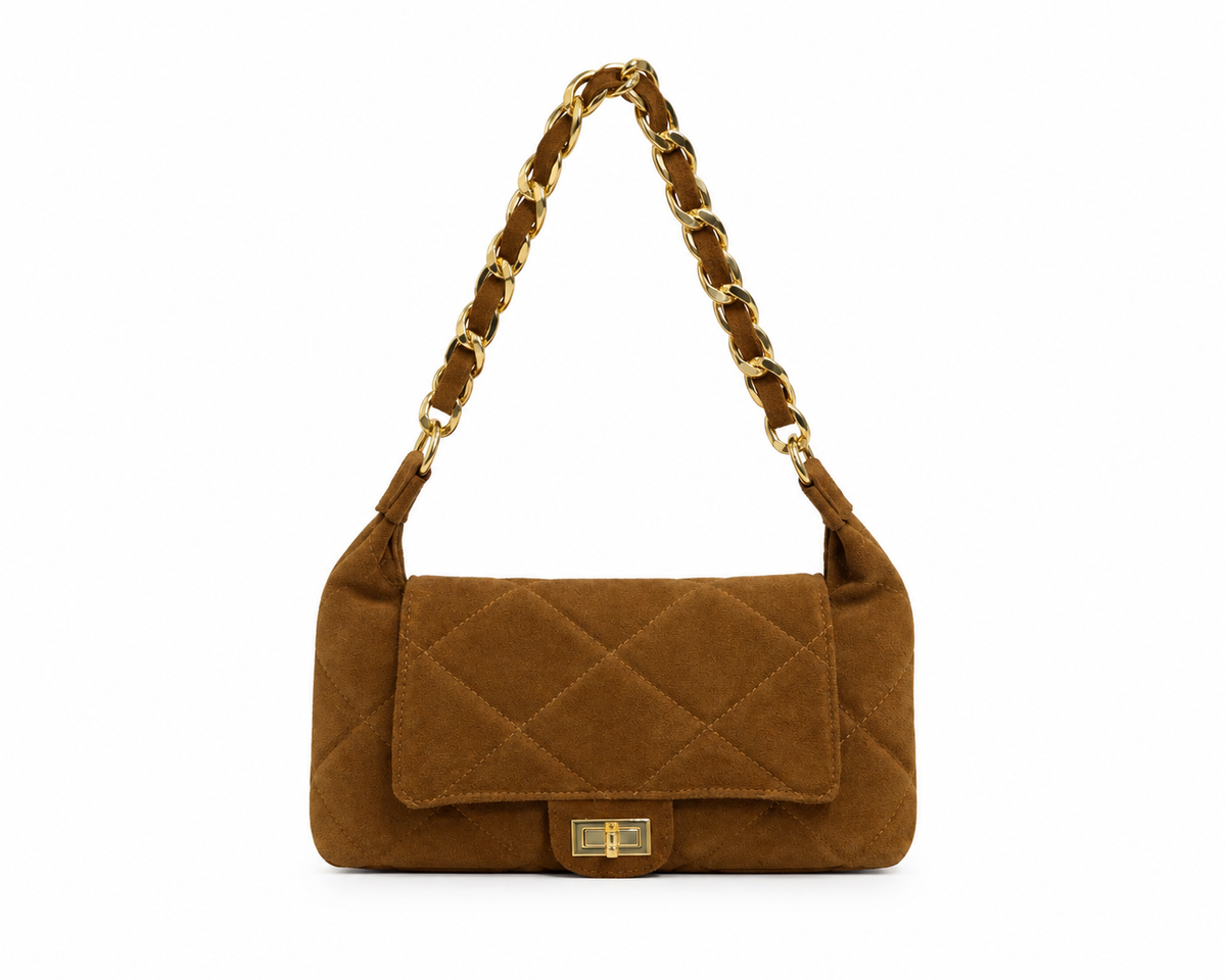 Sac Laure porté épaule en cuir matelassé camel