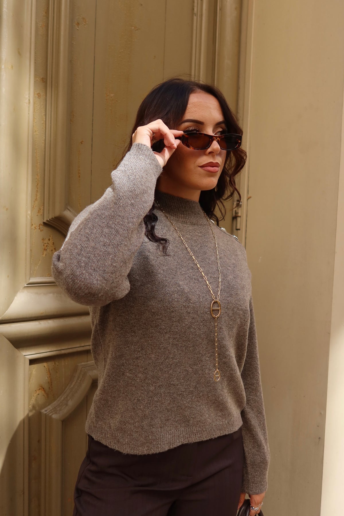 Pull col montant taupe Aurélie femme