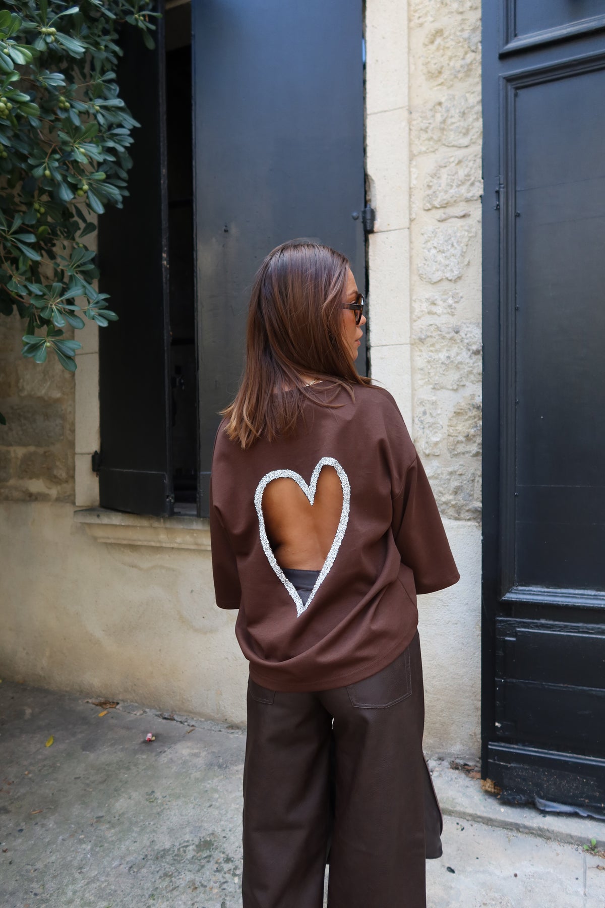 T-shirt oversize dos nu cœur strass femme