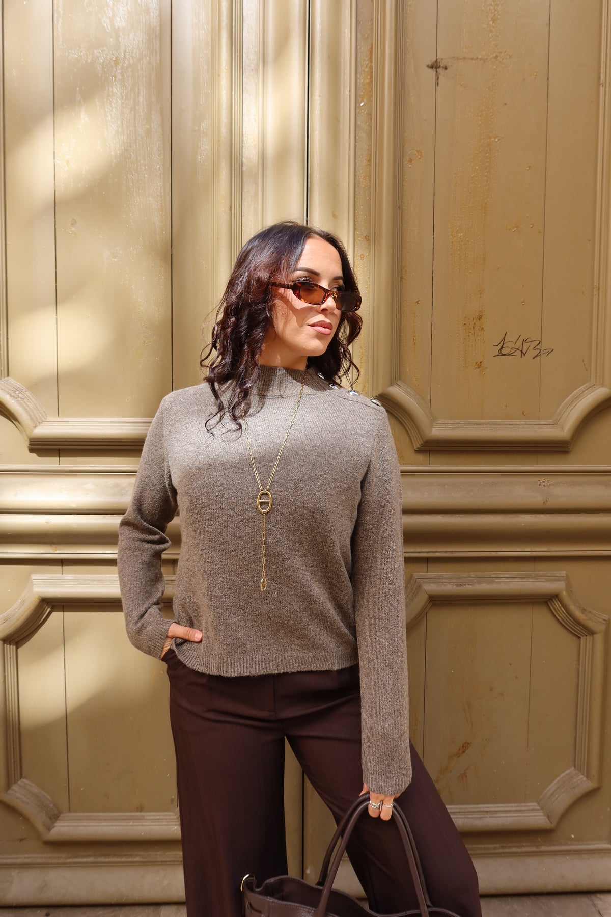 Pull col montant taupe Aurélie femme