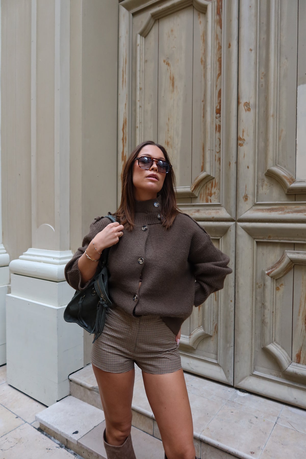 Gilet Joséphine oversize en maille côtelée à col montant femme