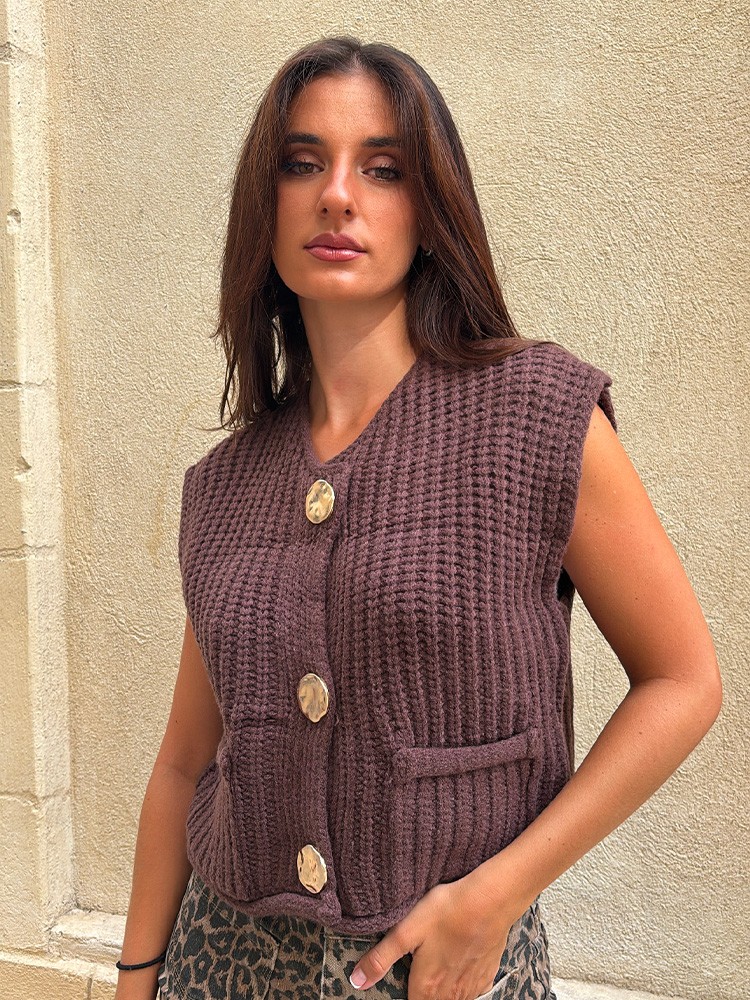 Gilet sans manche à bouton doré | French Retailers