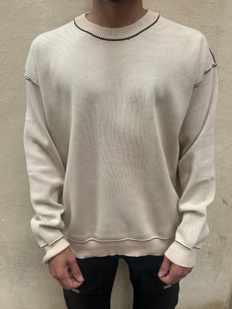 Pull à surpiqure beige - French Retailers Homme