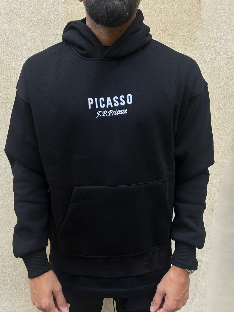 Pull noir à capuche motif Picasso