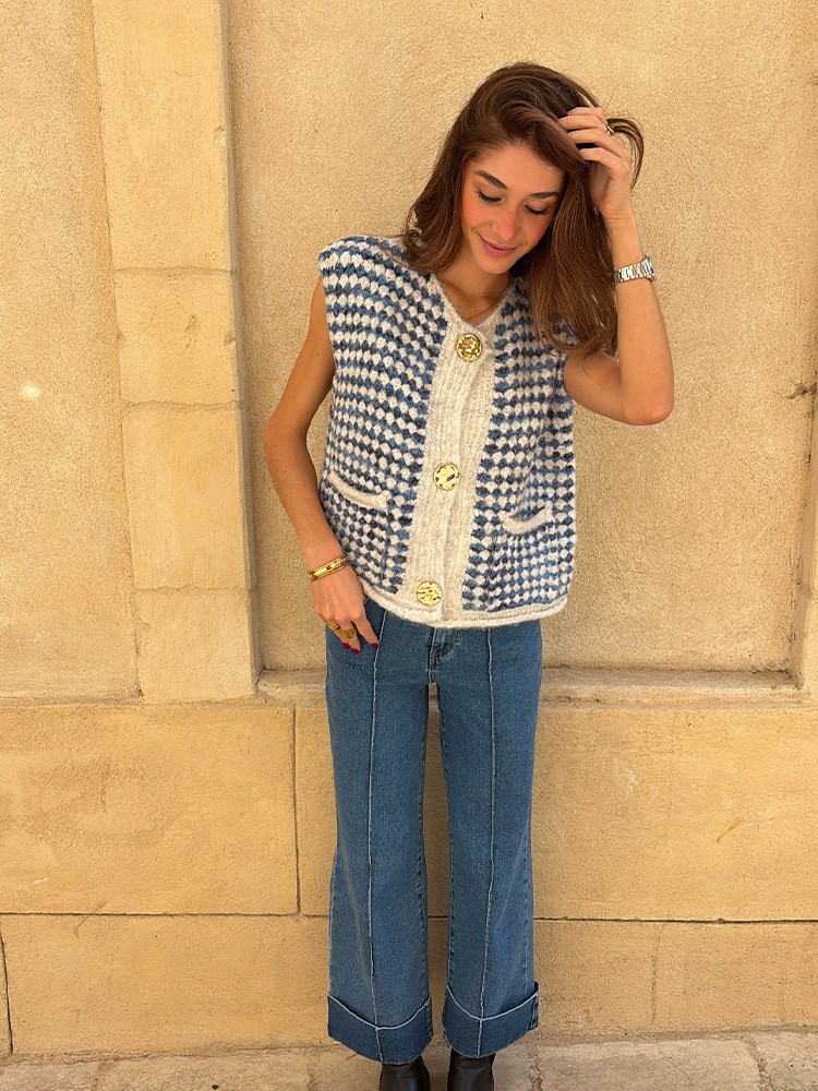 Gilet bleu & blanc Shana | French Retailers