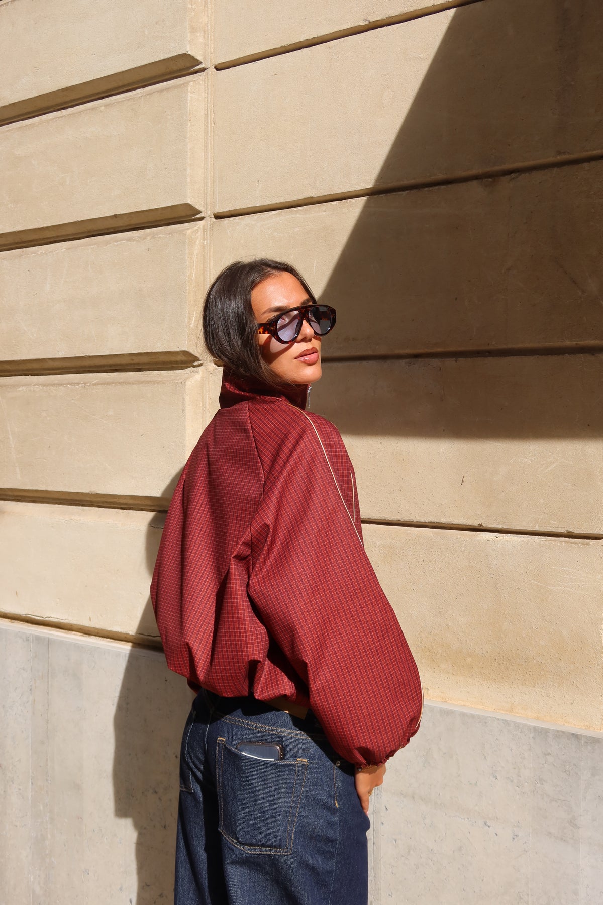 Veste bomber à carreaux