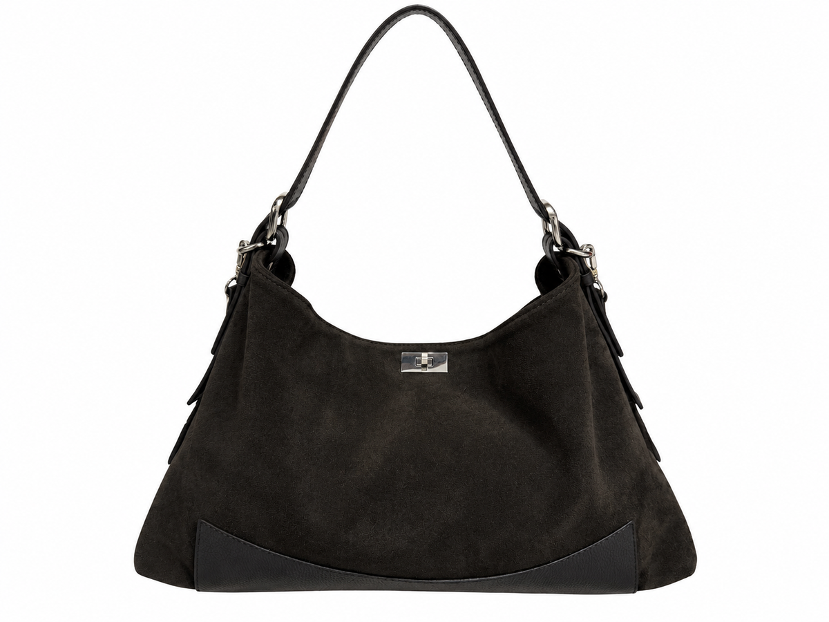 Sac à main Emna en cuir et suédine marron foncé
