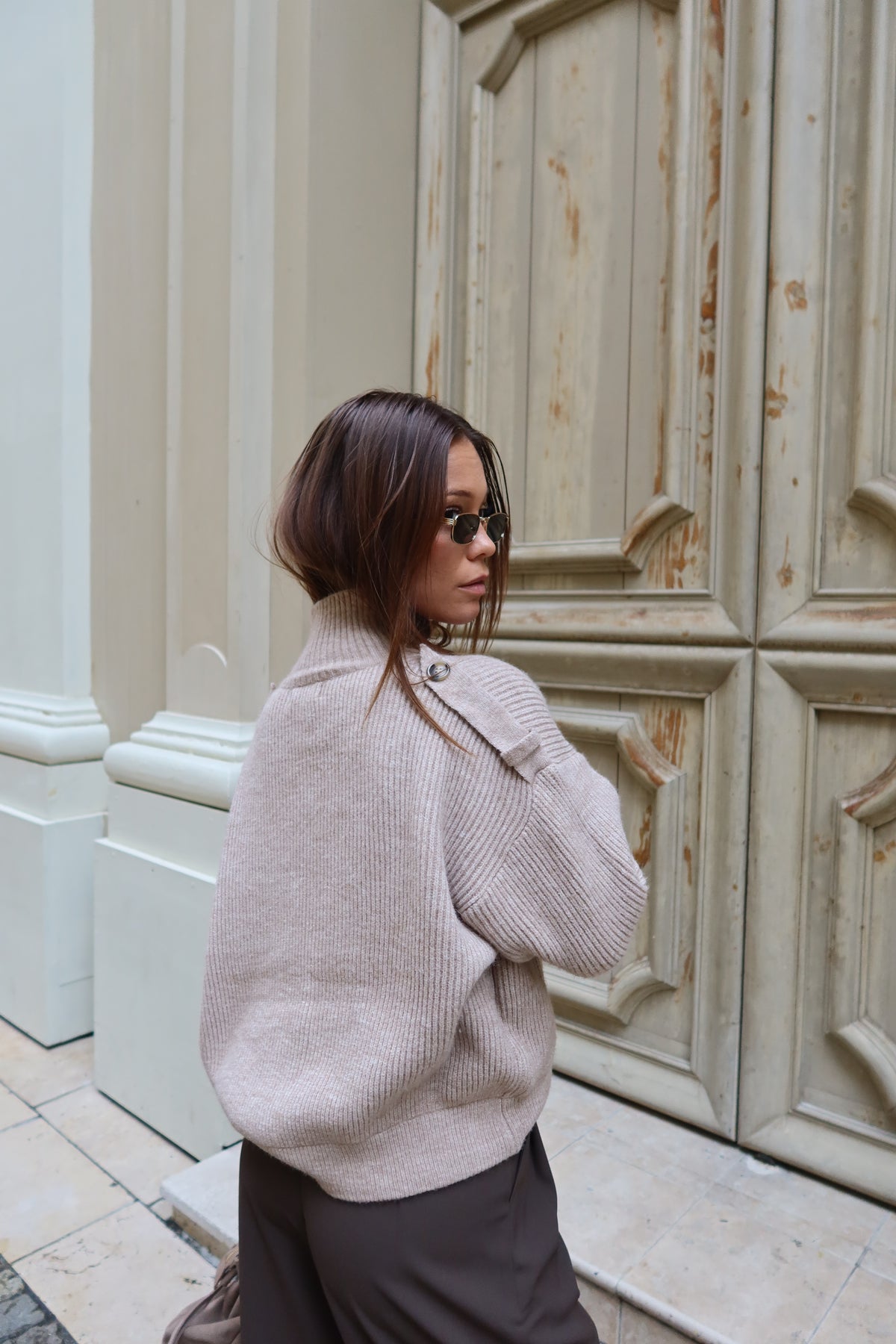 Gilet Joséphine oversize en maille côtelée à col montant femme