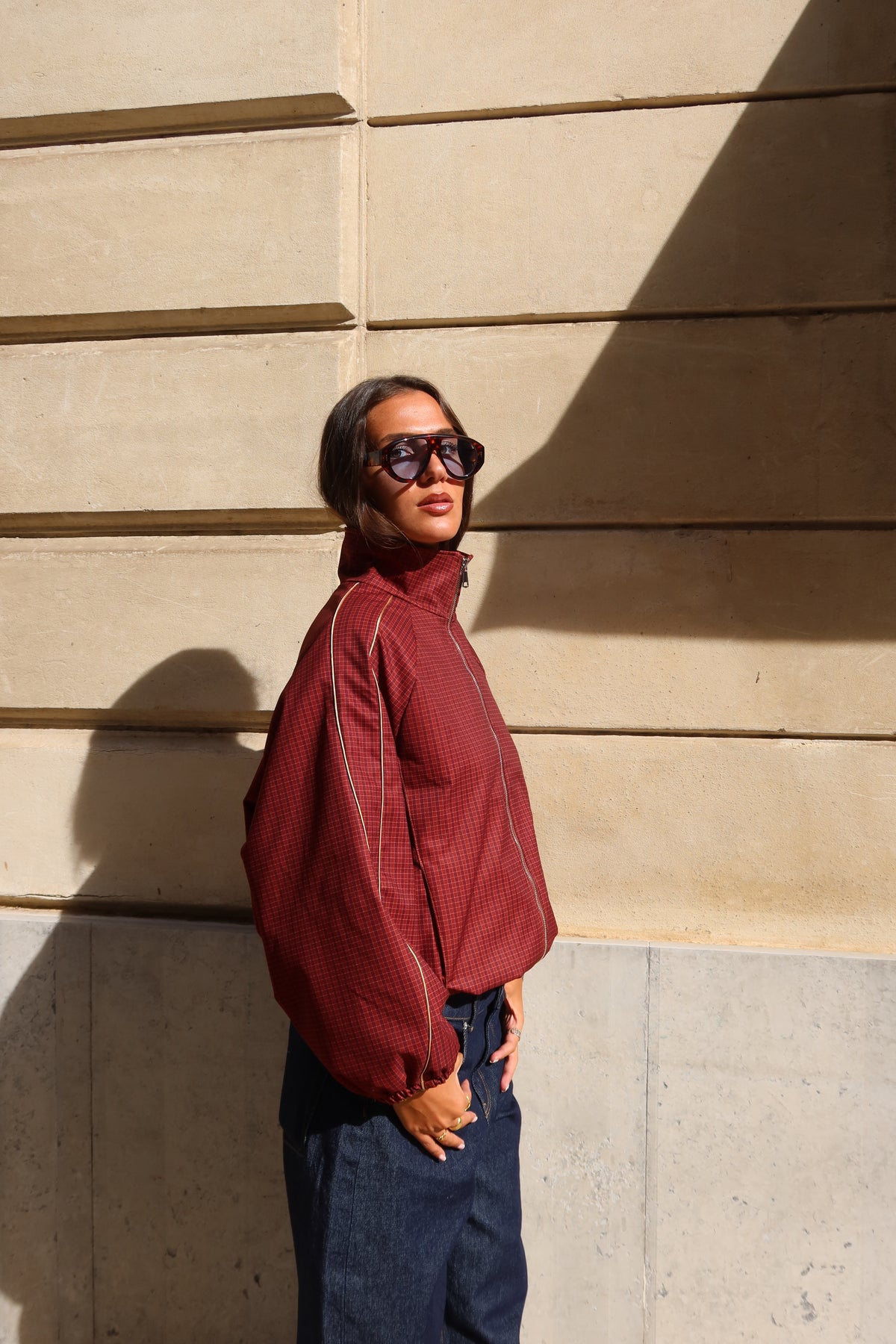 Veste bomber à carreaux