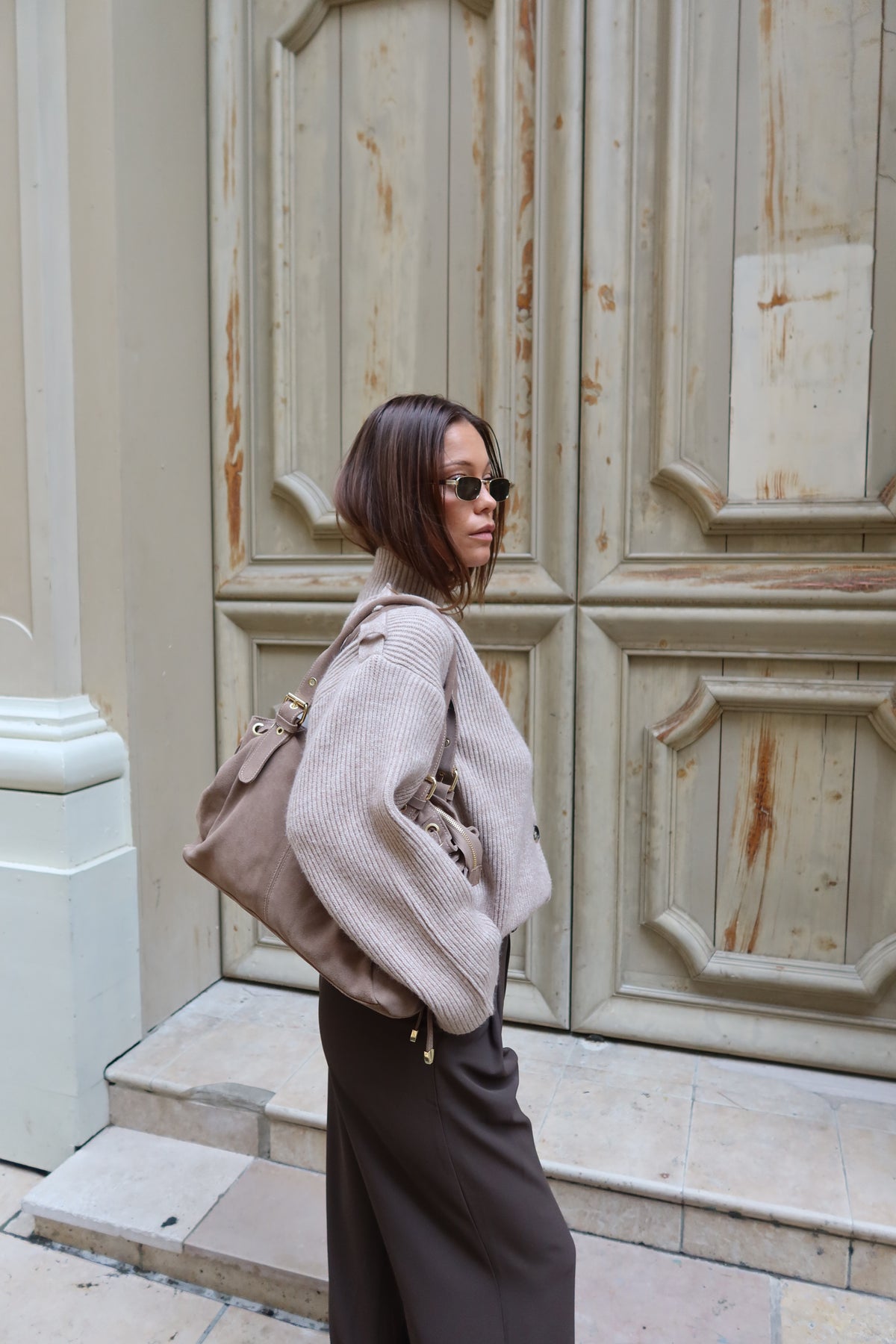Gilet Joséphine oversize en maille côtelée à col montant femme