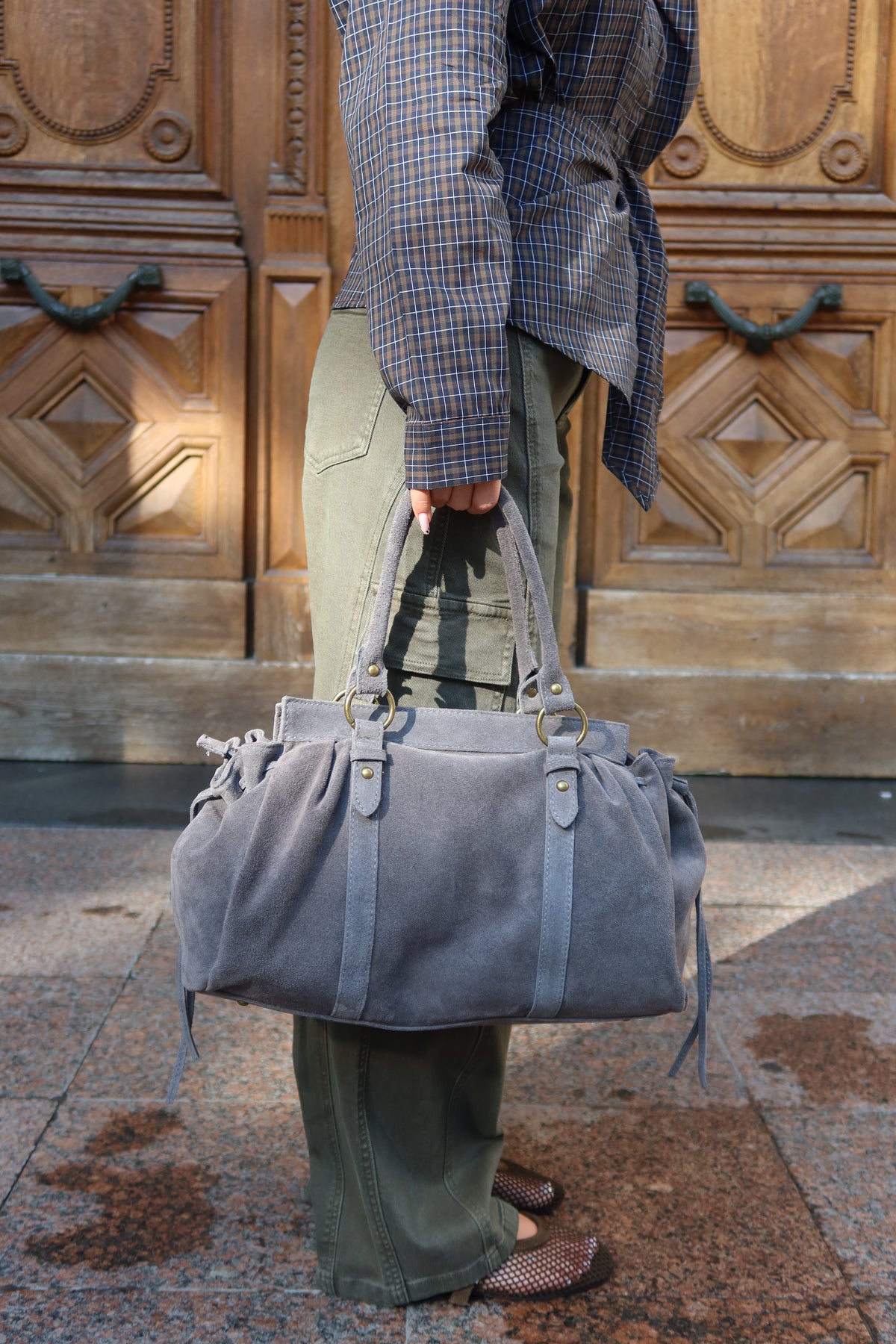Sac en cuir suédine Léa grand format - Sunset collection
