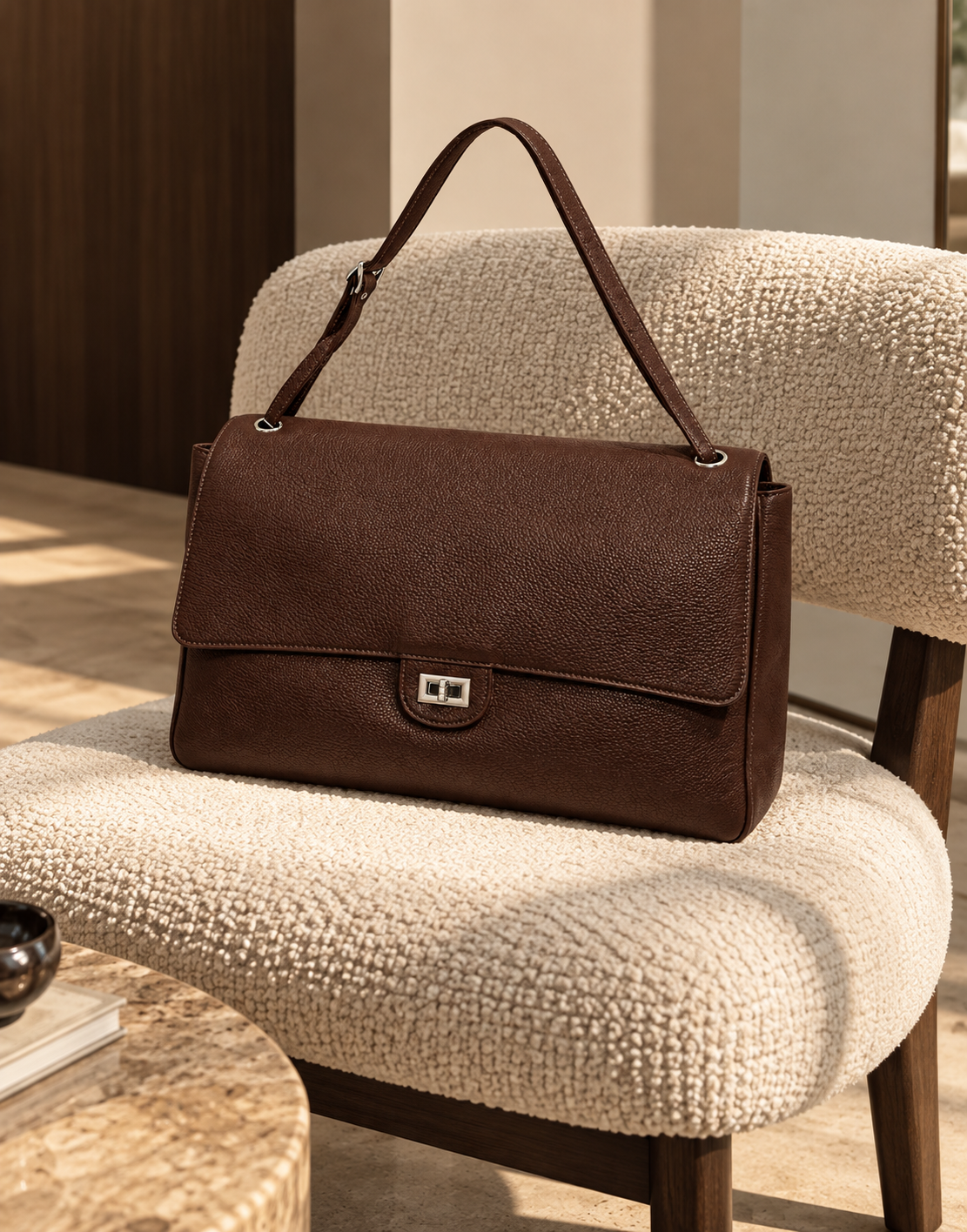 Sac épaule en cuir véritable grainé – Noir ou Marron