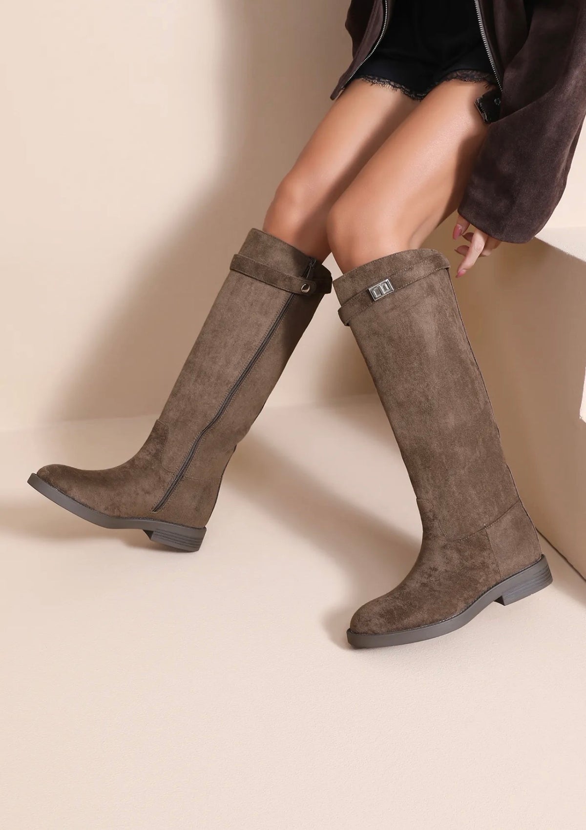 Bottes cavalières Paloma – Taupe à fermoir métal