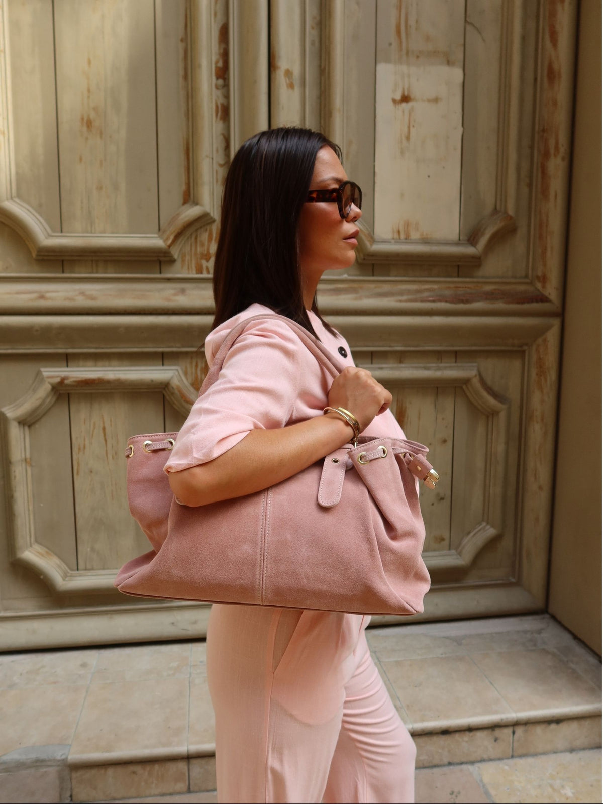 Sac effet suédine Noma rose poudré - Sunset collection