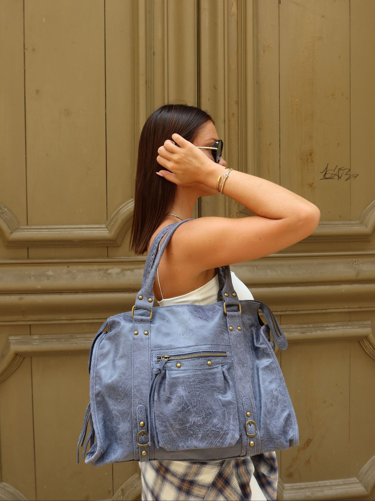 Sac en cuir Star bleu ciel - Sunset collection