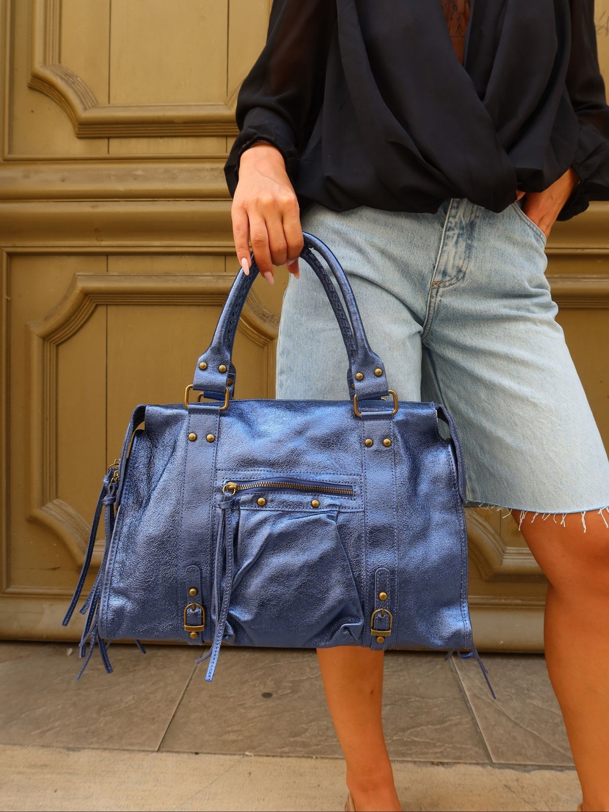 Sac en cuir Star bleu irisé - Sunset collection